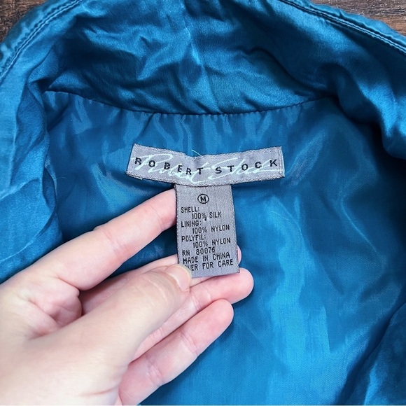 vintage • 80s silk bomber jacket quilted teal blue diamond zip front Robert Stoc - Picture 3 of 6